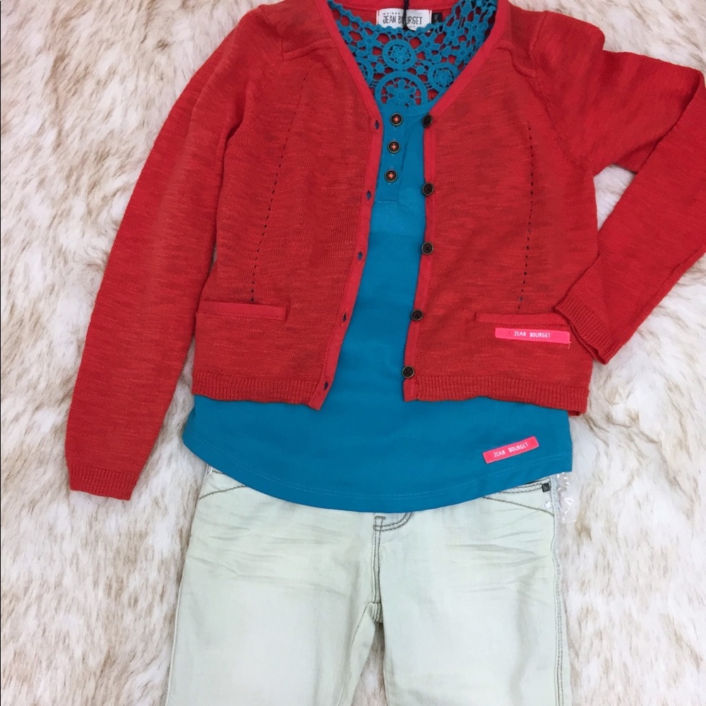 4pc Set with Jeans, Top, Cardigan, and Scarf